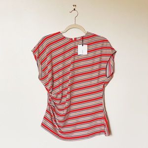 NWT Zara Asymmetrical Red Striped Blouse